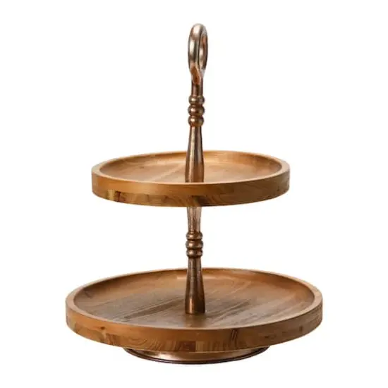 Hello Honey&reg; 18" Dark Brown and Silver Wood 2-Tier Decorative Tray {9}