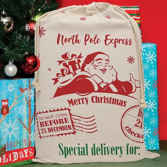 Personality Case&trade; 19" x 26" North Pole Express Merry Christmas Cotton Drawstring Bag {3}