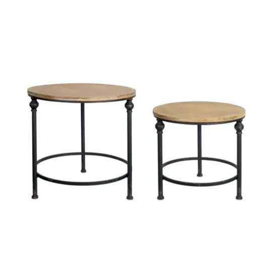 Brown & Black Metal & Wood Round Table Set, 22" & 18" {1}