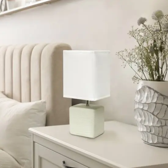 Simple Designs Stone Table Lamp with White Shade Off White {4}