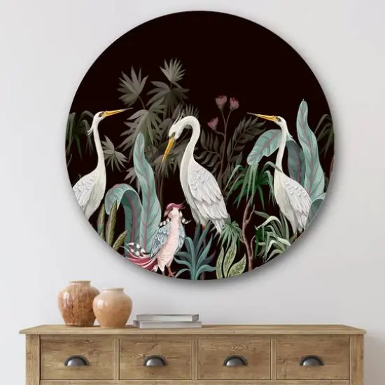 Designart - Chinoiserie With Birds and Peonies III - Traditional Metal Circle Wall Art {4}