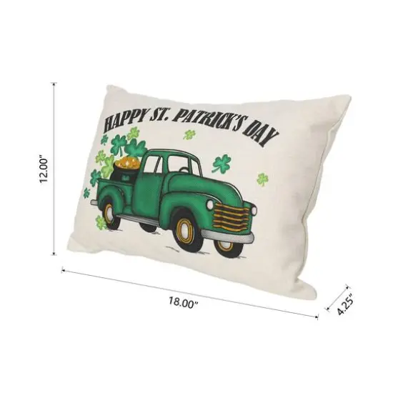 Glitzhome&reg; 18" Faux Burlap Happy St. Patrick's Day Truck Pillow {9}