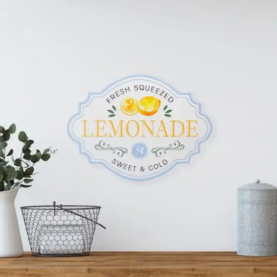 15.25" Yellow & Blue Metal Fresh Squeezed Lemonade Sign Spring Wall D&eacute;cor {3}