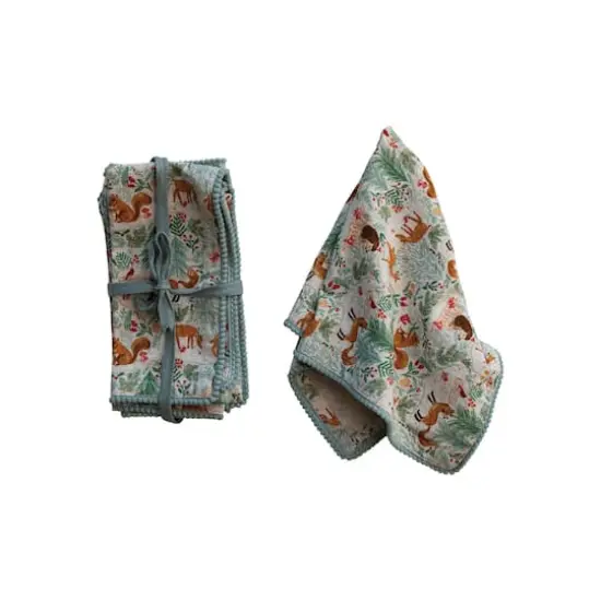 Hello Honey® 18" Multicolor Woodland Flora & Fauna Napkins with Pom Pom Trim, 4ct. {1}