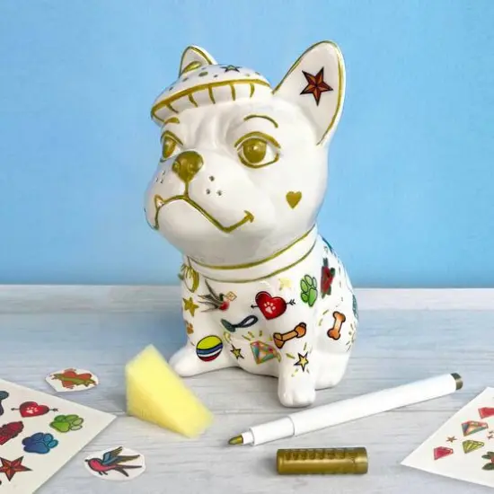 Bright Stripes Tattoo A Frenchie Ceramic Bank {4}