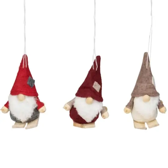 4" Red & Gray Skiing Gnome Christmas Ornament Set {1}