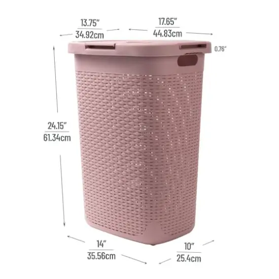 Mind Reader 60L Ventilated Slim Laundry Hamper with Cut Out Handles & Attached Hinged Lid, 2ct. Pink {4}