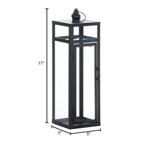 17" Black Dramatic Geometry Lantern {5}