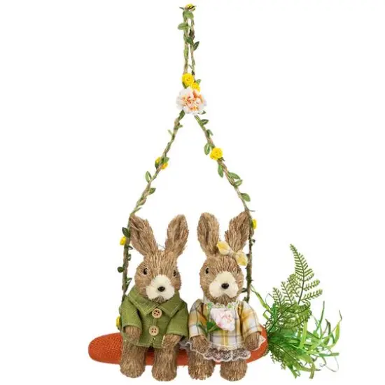 17" Rabbits on Carrot-Shaped Swing Easter Hanging D&eacute;cor {6}