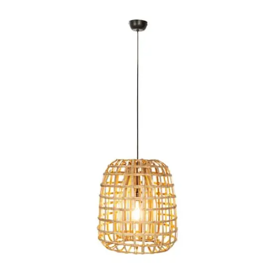Hello Honey® 18" Natural Round Woven Rattan & Bamboo Pendant Lamp {5}