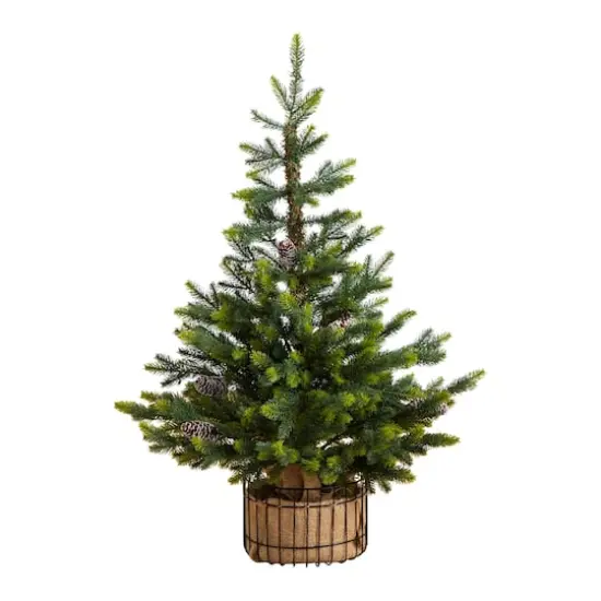 3ft. Artificial Balsam Fir Christmas Tree with Pine Cones in Jute Wire Planter {1}