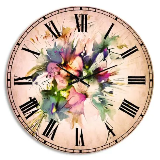 Designart Summer Colorful Flowers Traditional Wall Clock {1}