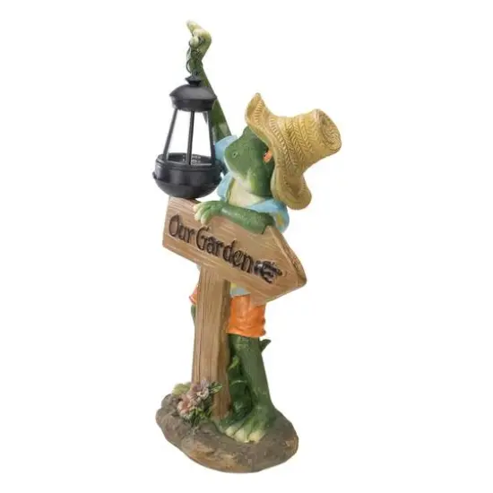 18" Country Frog with Lantern Outdoor Garden Statue {4}