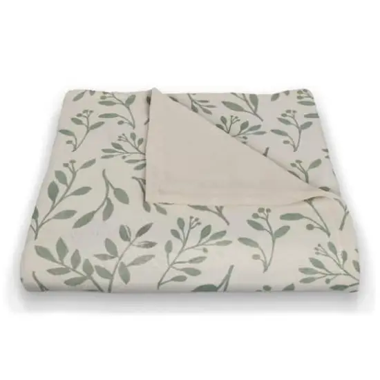 60" Delicate Floral Fleece Blanket Green and White {3}