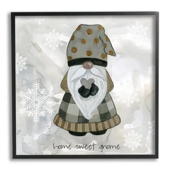 Stupell Industries Home Sweet Gnome Winter Snowflakes Framed Giclee Art Black {1}