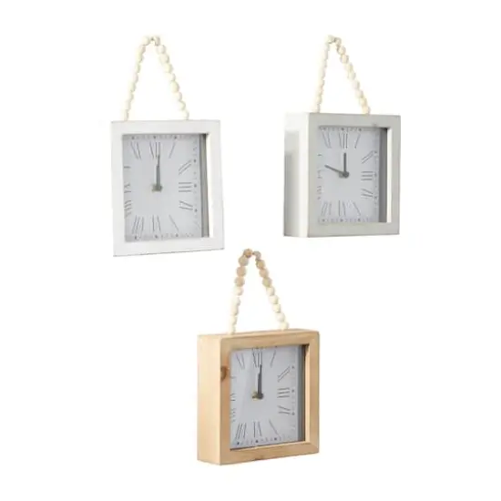 12" White Wood Wall Clock with Rope Strap Set {3}
