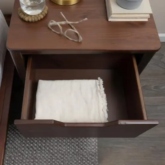 Hello Honey&reg; 26" Yume Mid Century Modern Solid Wood Nightstand with 2 Storage Drawers Walnut Finish {4}