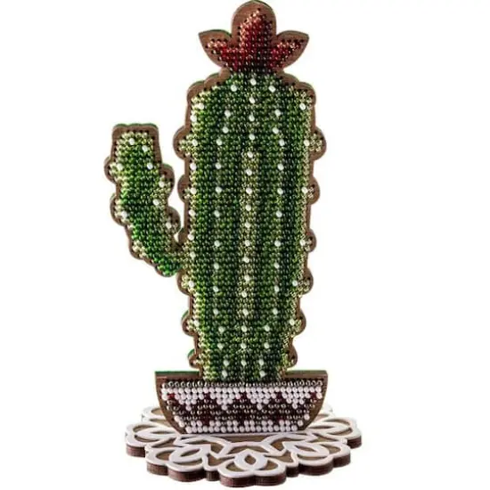 Wonderland Crafts Tall Cactus in Bowl Bead Embroidery on Wood Kit {1}