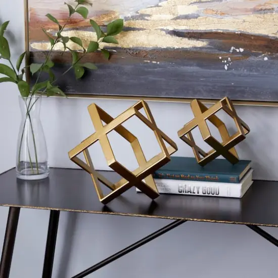 Gold Metal Glam Geometric Cube Sculpture Set {7}