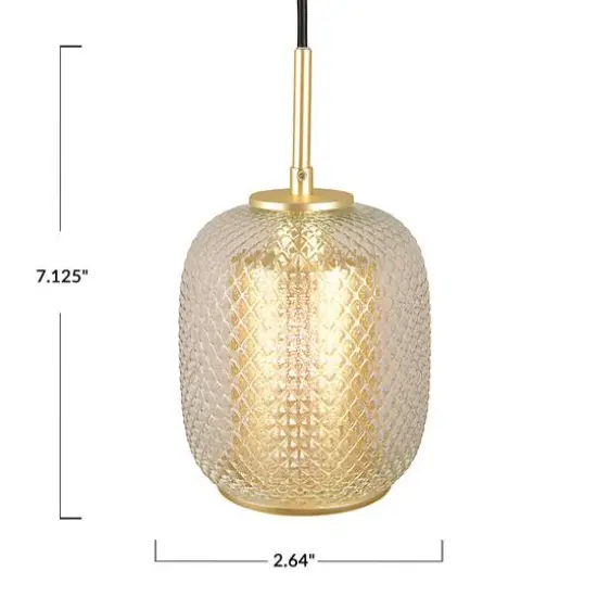 Hello Honey&reg; Clear & Gold Embossed Glass Shade Pendant Lamp with Brass Accents {6}