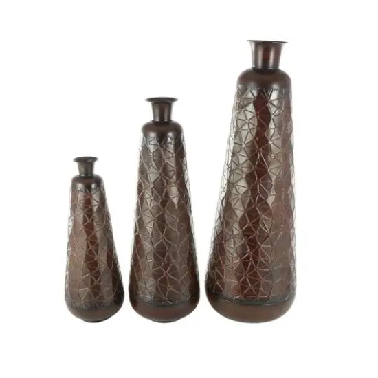 Dark Brown Hammered Texture Metal Vase Set {7}