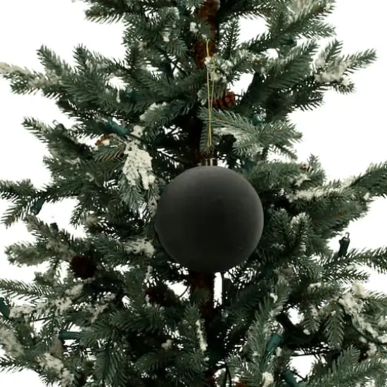 4 Pack 3.8" Flocked Shatterproof Ball Ornaments by Ashland&reg; Dark Gray {4}