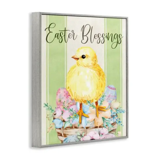 Stupell Industries Easter Blessings Text Striped Yellow Chick Egg Basket Framed Giclee Art Gray {4}