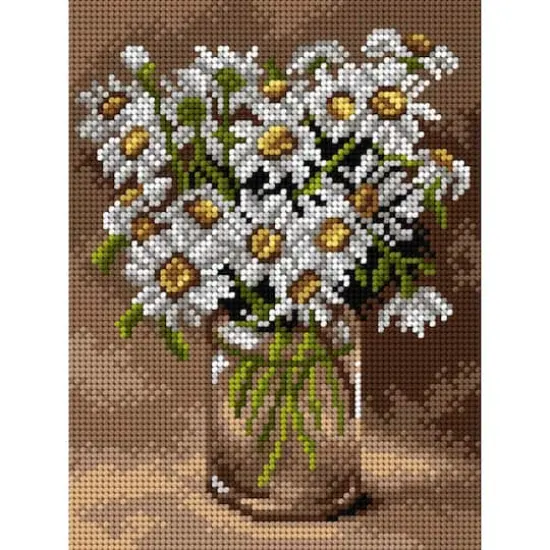Orchidea Needlepoint Canvas For Halfstitch Without Yarn Ox-Eye Daisies In A Glass Vase - Printed Tapestry Canvas {1}