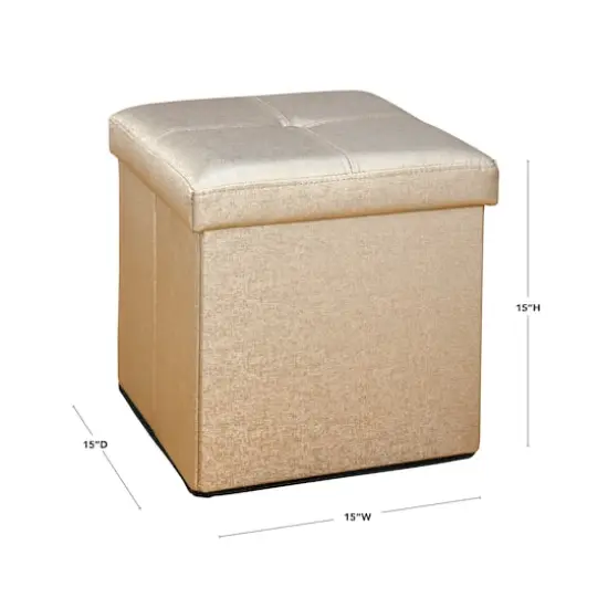 Simplify Metallic Faux Leather Folding Storage Ottoman Cube Bronze {10}