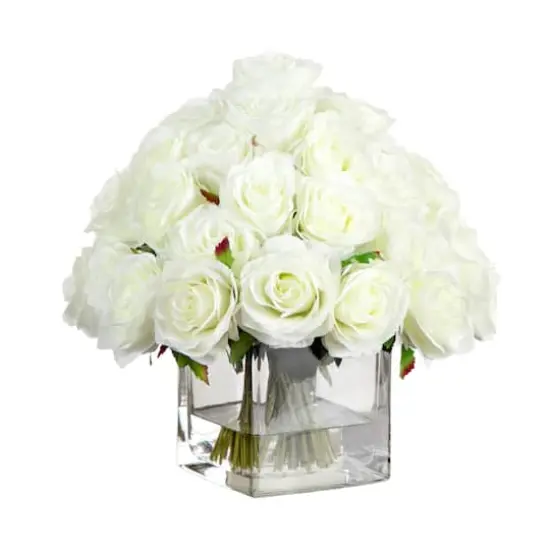Wedding Collection 13in. Artificial Rose Arrangement in Glass Vase {1}