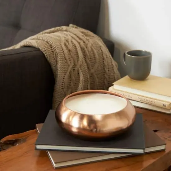 9" White 4-Wick Wax Tropical Breeze Scented Wide Dome Shaped Candle with Copper Container Bowl {8}