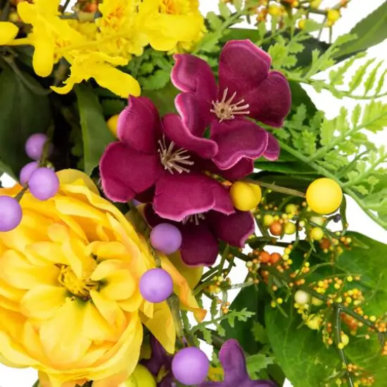 24" Yellow & Purple Peonies & Forsythia Spring Wreath {6}