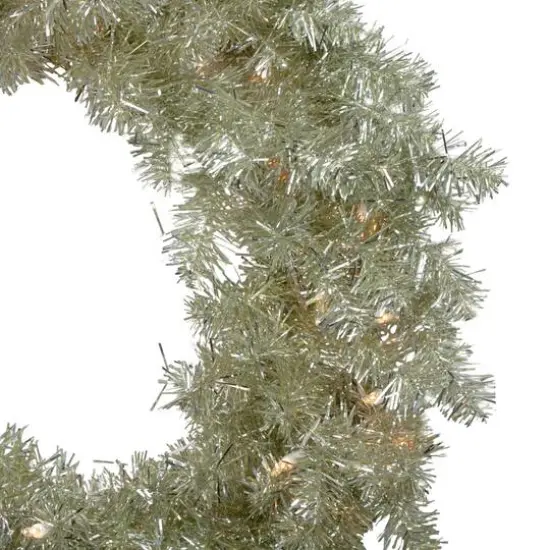 24" Pre-Lit Champagne Artificial Tinsel Christmas Wreath {3}