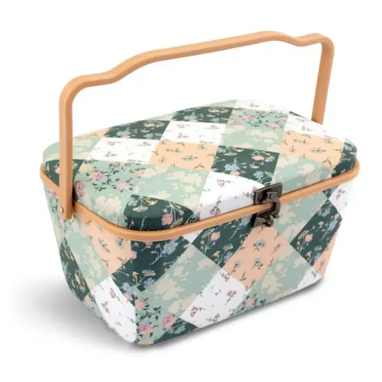 Green Patchwork Dritz Large Oval Sewing Basket {1}