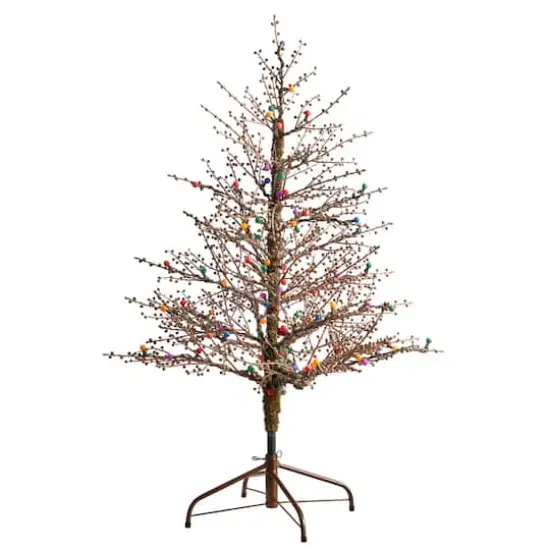 4ft. Pre-Lit Frosted Berry Twig Artificial Christmas Tree, Multicolor Gum Ball LED Lights {4}