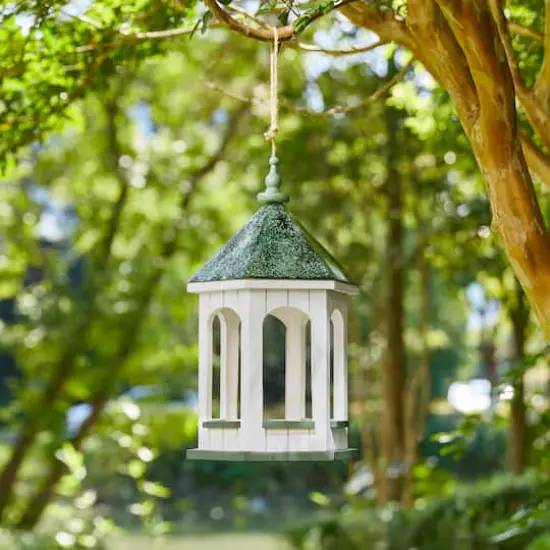 Glitzhome&reg; 15.75" Metal Roof Wood Gazebo Tray Bird Feeder {3}