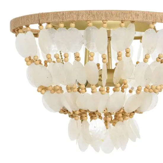 Hello Honey® 15" Round Capiz and Wood Bead Flush Mount Ceiling Light {6}