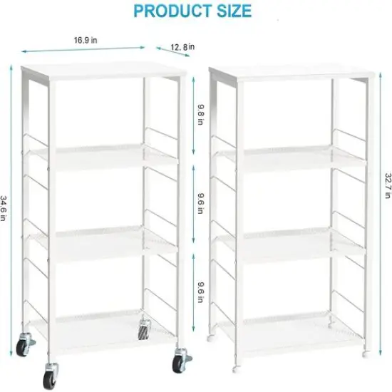 White Kitchen Storage 4-Tier Rolling Utility Cart {3}
