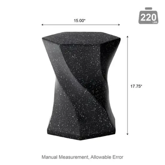Glitzhome&reg; 17.75" Multifunctional Twist-Style Faux Terrazzo Garden Stool Black {9}
