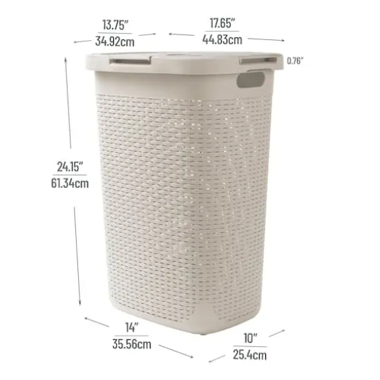 Mind Reader 60L Ventilated Slim Laundry Hamper with Cut Out Handles & Attached Hinged Lid, 2ct. Ivory {4}