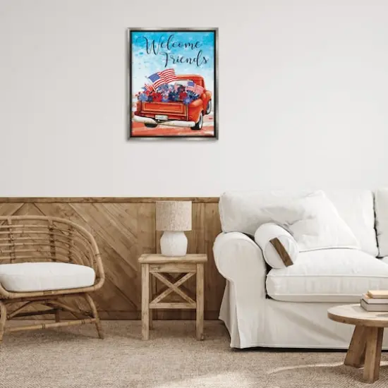 Stupell Industries Welcome Friends Americana Pickup Truck Floater Framed Art Gray {3}