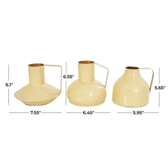 CosmoLiving by Cosmopolitan Yellow Metal Abstract Enameled Vase with Gold Handle Set {14}