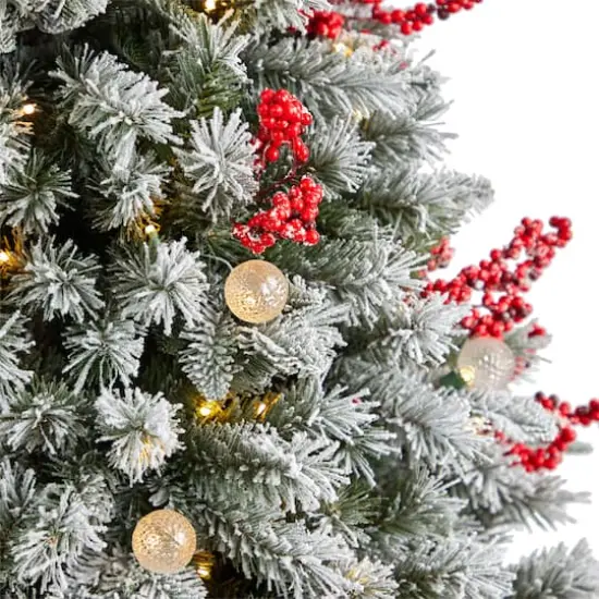 6ft. Pre-Lit Snow Tipped Norwegian Fir Artificial Christmas Tree, White LED Lights {5}