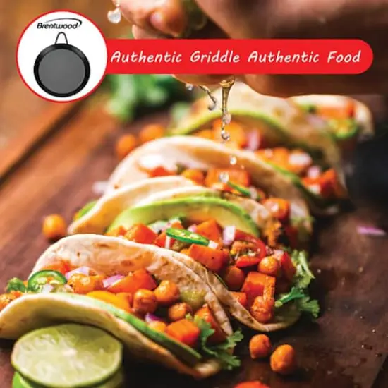 Brentwood 9.5" Single Burner Carbon Steel Nonstick Comal Griddle {9}