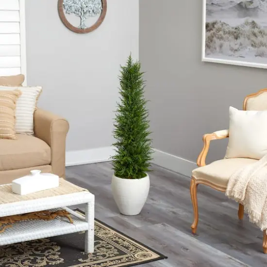 4ft. Cypress UV Resistant Artificial Tree in White Planter {5}