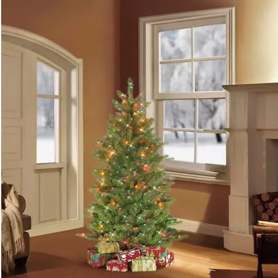 4.5ft. Pre-Lit Slim Fraser Fir Artificial Christmas Tree, Multicolor Lights {3}