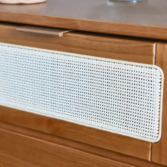 Hello Honey&reg; Crawford 24" Solid Wood Nightstand with Storage Drawers and Cane Detail Light Brown {5}