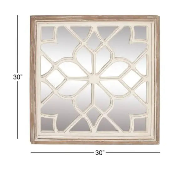 White Vintage Wood Wall Mirror, 30" x 30" {7}