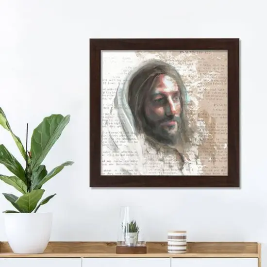 Portrat Of Jesus 16" x 16" Walnut Framed Print Under Plexiglass {4}