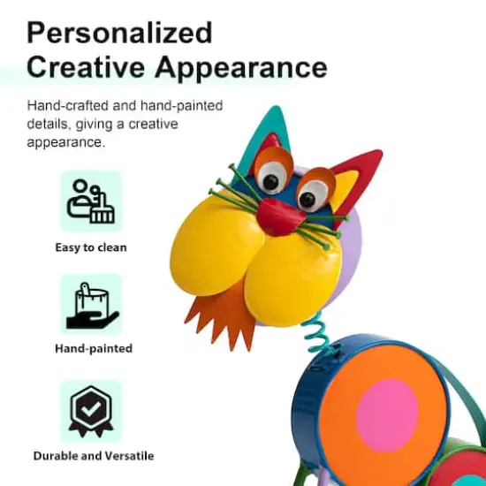 Glitzhome&reg; 16.5" Metal Novelty Cat Garden Statue {7}